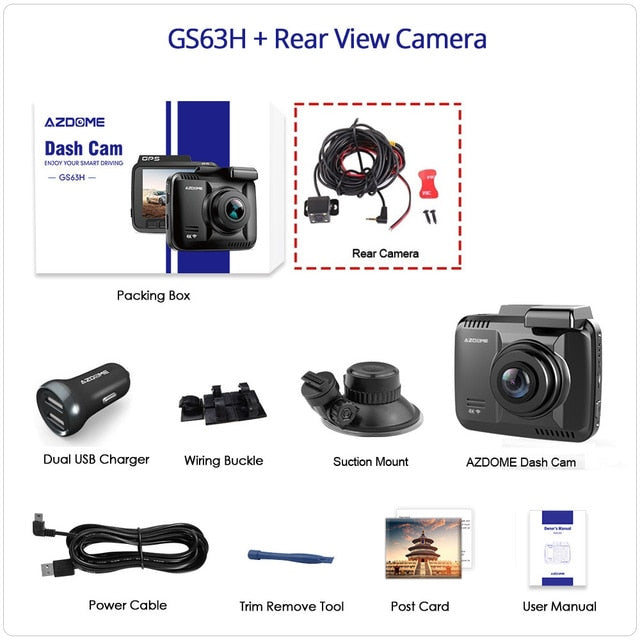AZDOME Dash Cam GS63H 4K Built in GPS Speed Coordinates WiFi DVR Dual Lens Car Camera Dash Camera Night Vision Dashcam 24H Park GS63H-RVC - Tophatter Daily Deals