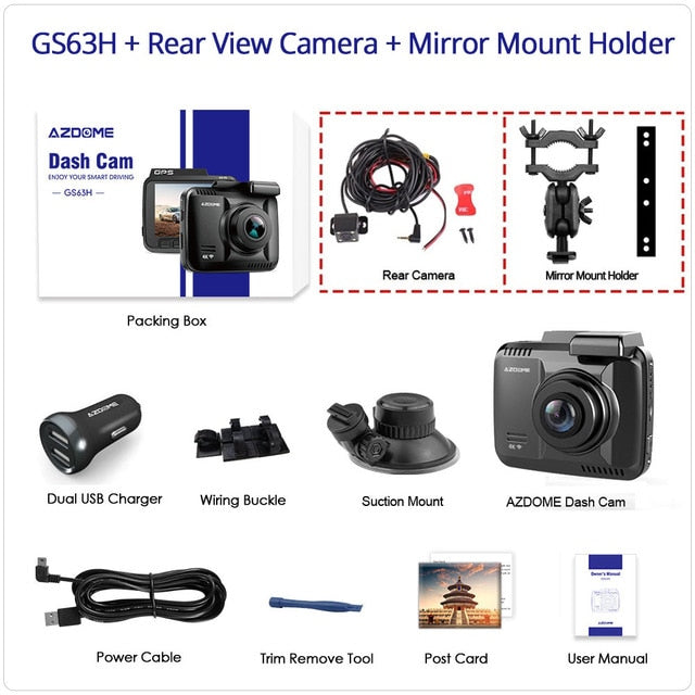 AZDOME Dash Cam GS63H 4K Built in GPS Speed Coordinates WiFi DVR Dual Lens Car Camera Dash Camera Night Vision Dashcam 24H Park GS63H-RVC-MMH - Tophatter Daily Deals