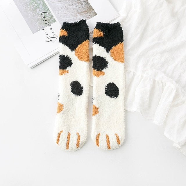 Fluffy Fuzzy Animal Cat Paw Print Socks Warm for Winter and Cold Weather Black Yellow Spots Animals - Tophatter Daily Deals