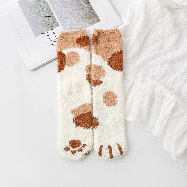 Fluffy Fuzzy Animal Cat Paw Print Socks Warm for Winter and Cold Weather Coffee Spots Animals - Tophatter Daily Deals