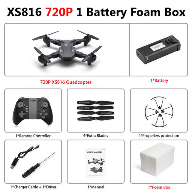 Visuo XS816 Foldable Drone with Dual Camera 4K WiFi FPV Selfie Wide Angle Optical Flow Positioning RC Quadcopter Helicopter Toys 720P 1 Battery Foam - Tophatter Daily Deals