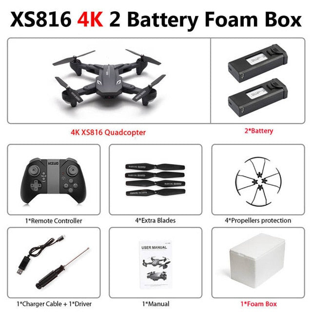Visuo XS816 Foldable Drone with Dual Camera 4K WiFi FPV Selfie Wide Angle Optical Flow Positioning RC Quadcopter Helicopter Toys 4K 2 Battery Foam - Tophatter Daily Deals