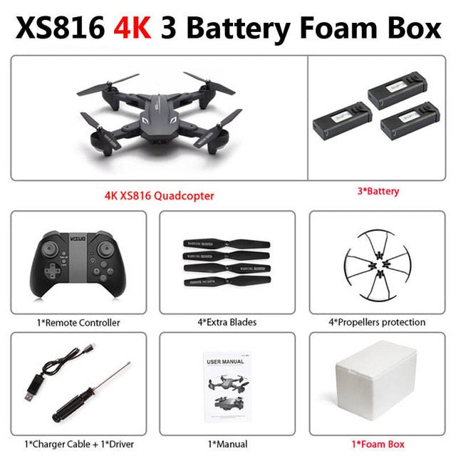 Visuo XS816 Foldable Drone with Dual Camera 4K WiFi FPV Selfie Wide Angle Optical Flow Positioning RC Quadcopter Helicopter Toys 4K 3 Battery Foam - Tophatter Daily Deals