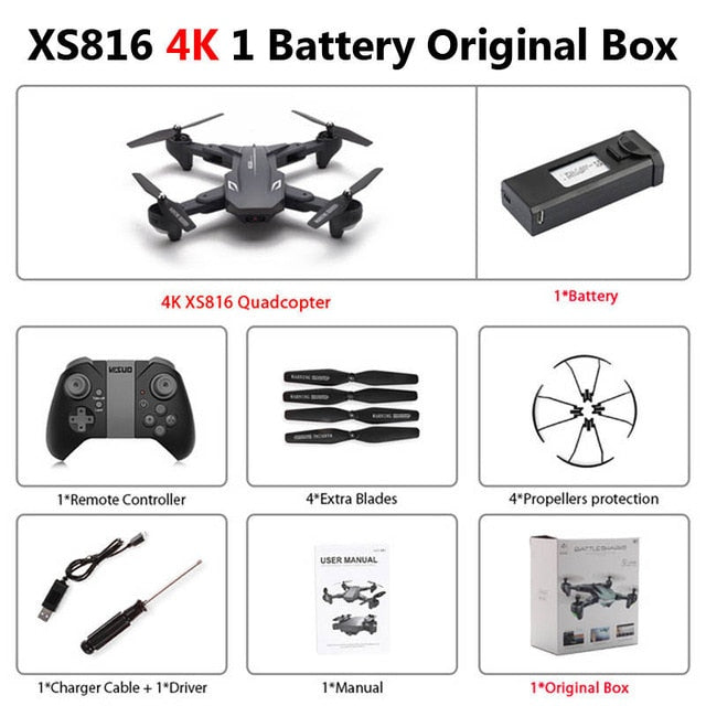 Visuo XS816 Foldable Drone with Dual Camera 4K WiFi FPV Selfie Wide Angle Optical Flow Positioning RC Quadcopter Helicopter Toys 4K 1 Battery Box - Tophatter Daily Deals