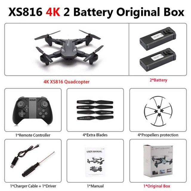 Visuo XS816 Foldable Drone with Dual Camera 4K WiFi FPV Selfie Wide Angle Optical Flow Positioning RC Quadcopter Helicopter Toys 4K 2 Battery Box - Tophatter Daily Deals
