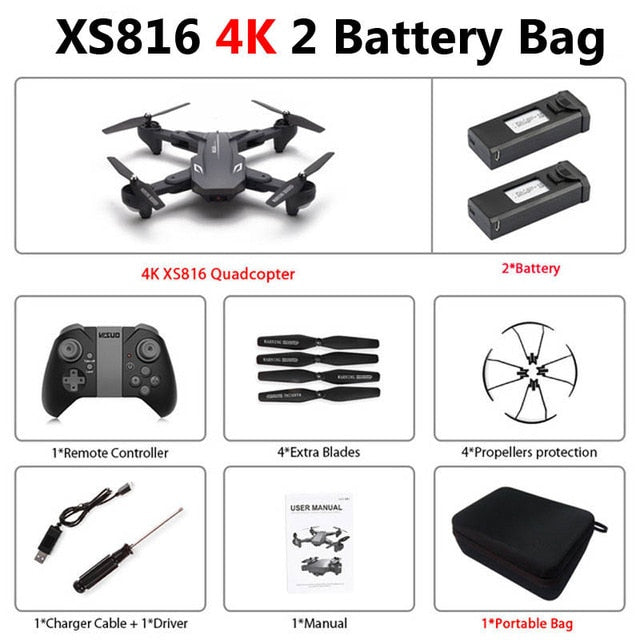 Visuo XS816 Foldable Drone with Dual Camera 4K WiFi FPV Selfie Wide Angle Optical Flow Positioning RC Quadcopter Helicopter Toys 4K 2 Battery Bag - Tophatter Daily Deals