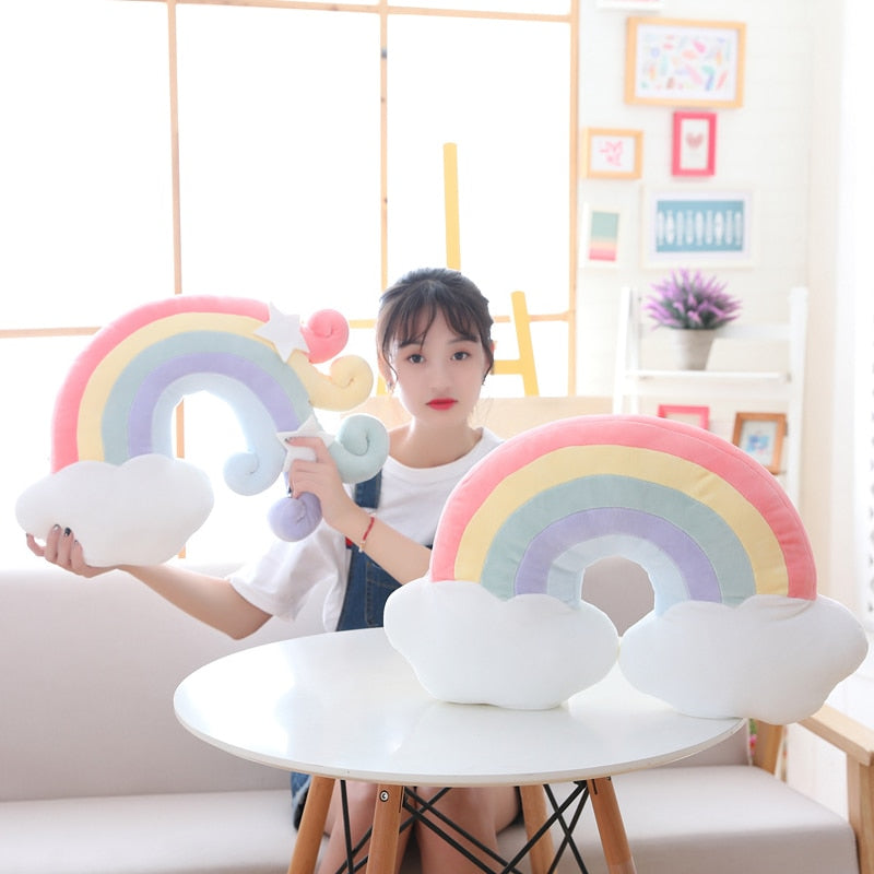 Pastel Rainbow Cloud Plush Moon Multicoloured Stripey Candy Star Moon Plush Rainbows - Tophatter Daily Deals