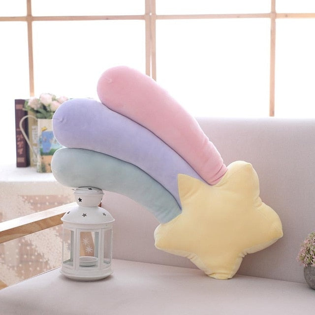 Pastel Rainbow Cloud Plush Moon Multicoloured Stripey Candy Star Moon Plush Meteor - 55cm x 30cm Rainbows - Tophatter Daily Deals
