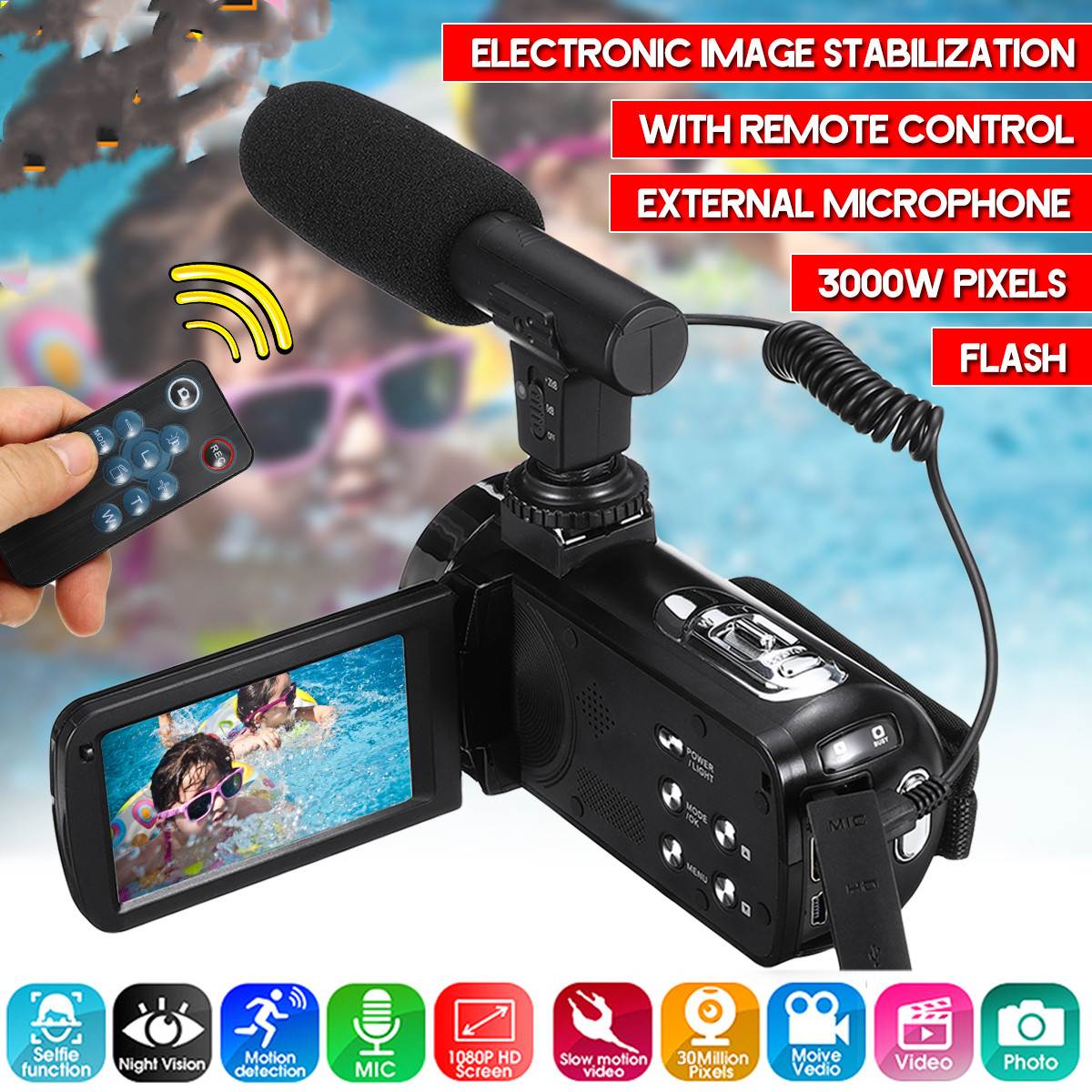 30MP Professional 4K 1080P HD Camcorder Video Camera Night Vision 3.0 Inch HD Camera 18X Digital Zoom Camera With Mic - Tophatter Daily Deals