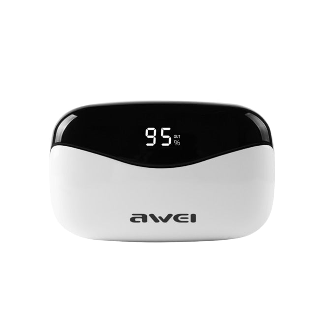 AWEI T19 TWS 5.0 2500mAh LED Display Super Bass Stereo Earbuds Noise Cancelling Waterproof IPX5 With Dual Mic For Gaming,Sport T19 White - Tophatter Daily Deals