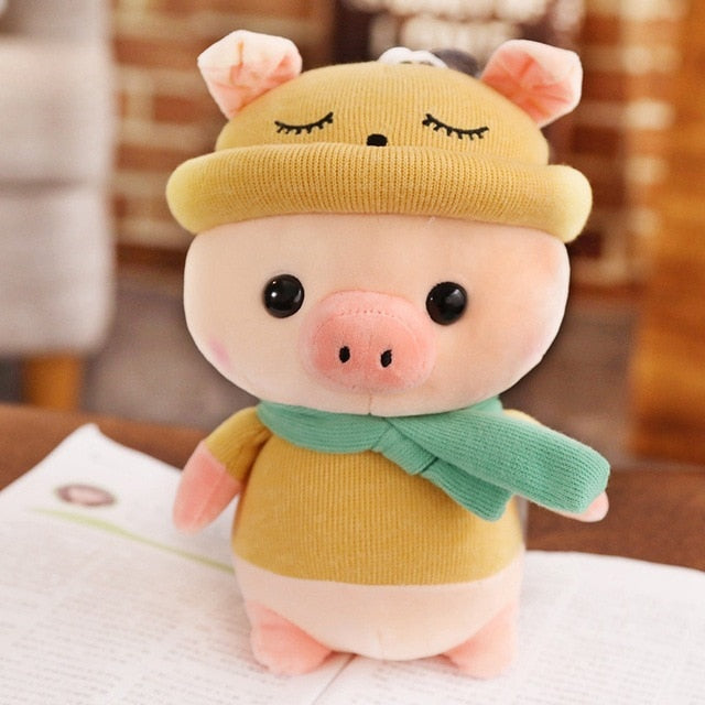 Pig with Scarf and Hat Stuffed Animal Pig Plush Yellow Animals - Tophatter Daily Deals