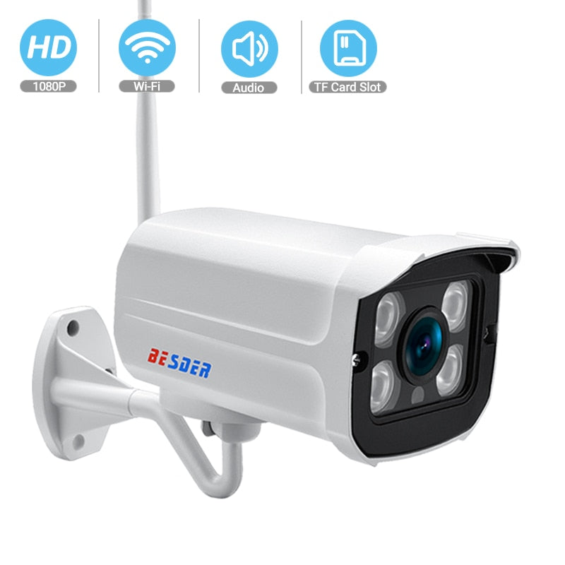 BESDER Audio Wifi Camera 1080P ONVIF Wireless Alarm Push iCsee P2P 2MP CCTV Bullet Outdoor IP Camera With SD Card Slot Max 64GB - Tophatter Daily Deals
