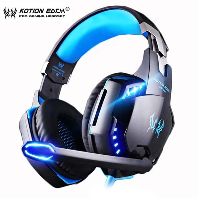 KOTION EACH PS4 Gaming Headset Deep bass Stereo Casque Wired Game Earphones Gaming Headphones with Microphone for PS4 PC Laptop G2000 Black blue - Tophatter Daily Deals