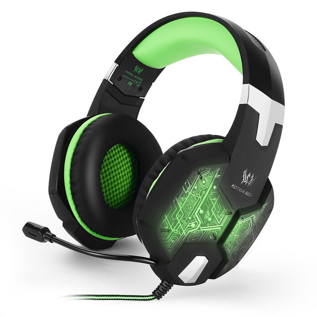 KOTION EACH PS4 Gaming Headset Deep bass Stereo Casque Wired Game Earphones Gaming Headphones with Microphone for PS4 PC Laptop G1000 black green - Tophatter Daily Deals