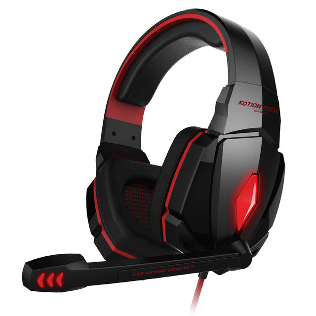 KOTION EACH PS4 Gaming Headset Deep bass Stereo Casque Wired Game Earphones Gaming Headphones with Microphone for PS4 PC Laptop G4000 Black red - Tophatter Daily Deals