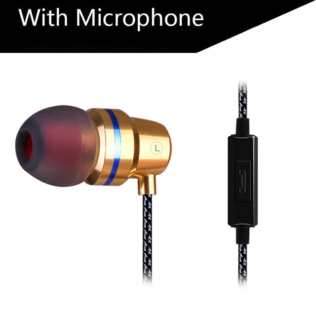 DUSZAKE In-Ear Headphones For Xiaomi Earphone For Phone Stereo Bass Headset Metal Wired Earphone HiFi Headphones Mic for Samsung Gold - Tophatter Daily Deals