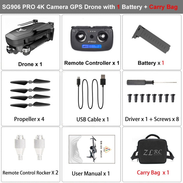 ZLRC Beast SG906 Pro Brushless Motor GPS 5G WIFI FPV 2-Axis Gimbal Professional 4K HD Camera RC Drone Quadcopter Support SD Card 1 battery Bag - Tophatter Daily Deals