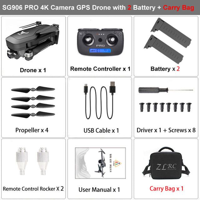 ZLRC Beast SG906 Pro Brushless Motor GPS 5G WIFI FPV 2-Axis Gimbal Professional 4K HD Camera RC Drone Quadcopter Support SD Card 2 battery Bag - Tophatter Daily Deals