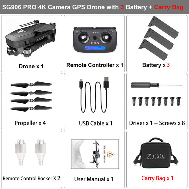 ZLRC Beast SG906 Pro Brushless Motor GPS 5G WIFI FPV 2-Axis Gimbal Professional 4K HD Camera RC Drone Quadcopter Support SD Card 3 battery Bag - Tophatter Daily Deals