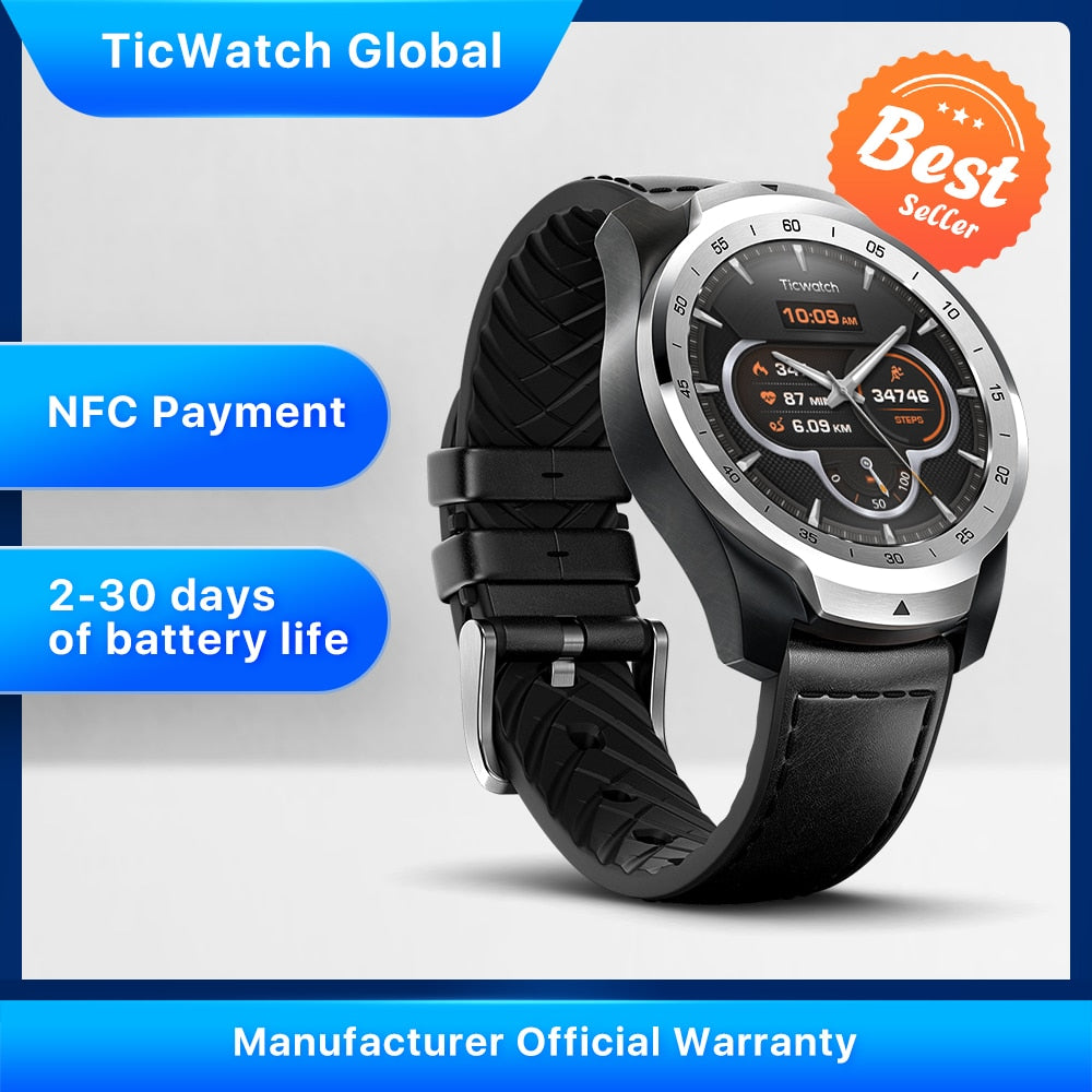 TicWatch Pro Global Version Smart Watch Wear OS by Google for iOS& Android NFC Payment GPS Waterproof IP 68 Bluetooth Smartwatch - Tophatter Daily Deals