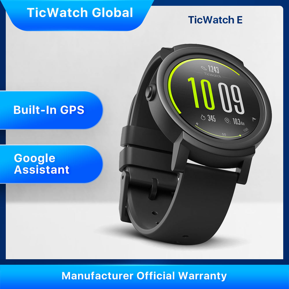 TicWatch E Smart Watch Bluetooth GPS Sport Watch iOS&Android Google Play IP67 Waterproof Long Battery Life Multi-language - Tophatter Daily Deals