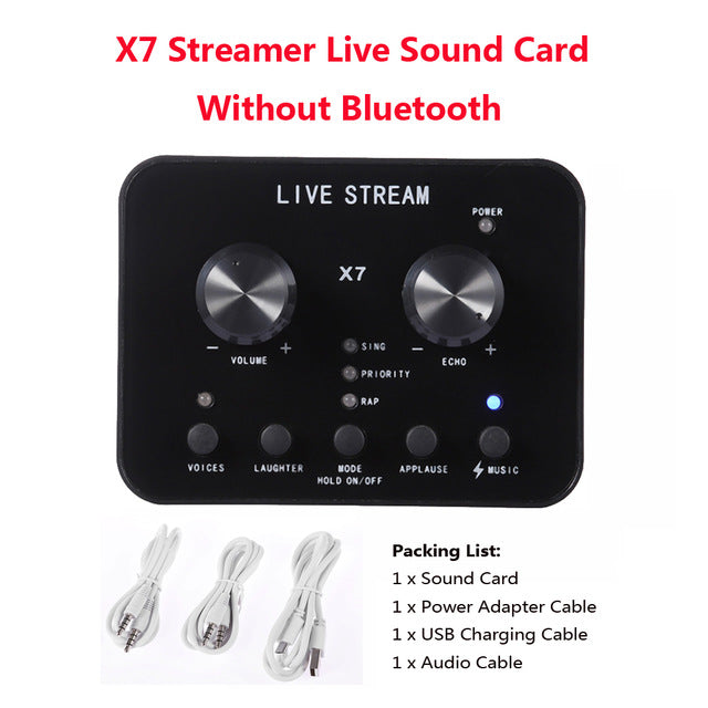 V8 Bluetooth Audio USB Headset Microphone Webcast Live Sound Card 112 kinds of electric sound Broadcast for Phone Computer PC X7 - Tophatter Daily Deals