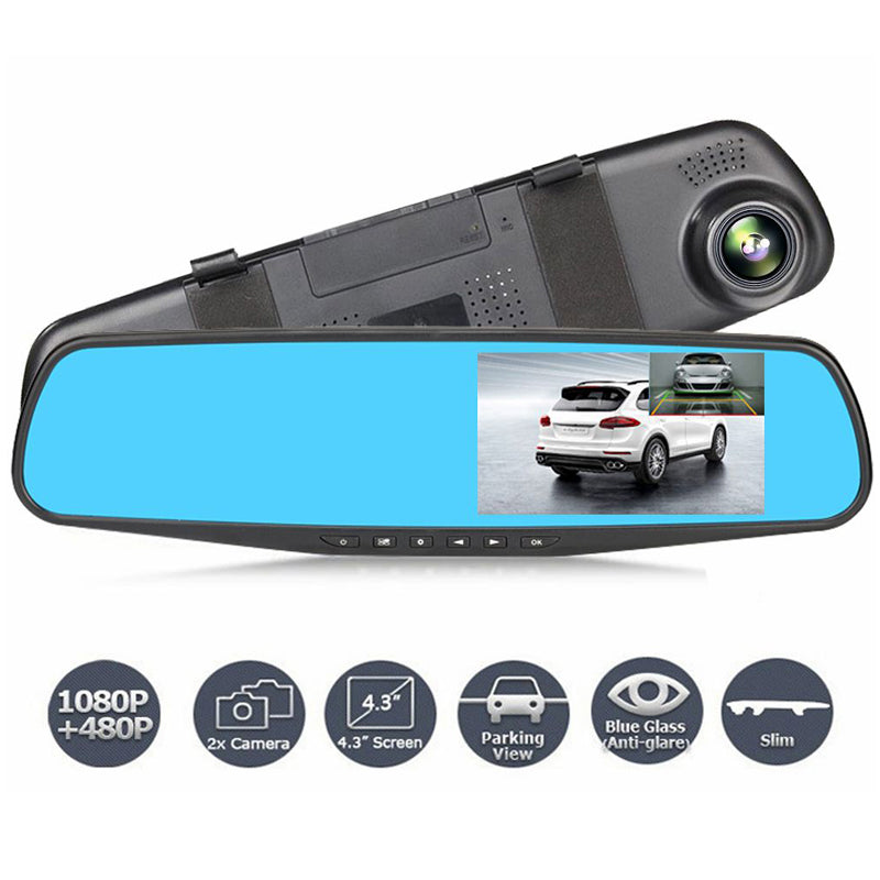 Dual Lens Car DVR Camera Full HD 1080P Video Recorder Rearview DVR Mirror With Rear view DVR Dash cam Auto registrater - Tophatter Daily Deals