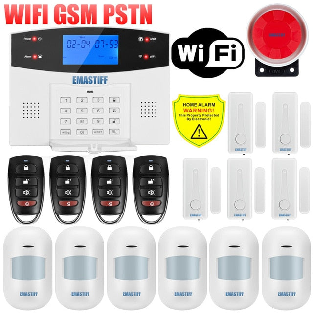IOS Android APP Wired Wireless Home Security LCD PSTN WIFI GSM Alarm System Intercom Remote Control Autodial Siren Sensor Kit G2BW WIFI Bundle K - Tophatter Daily Deals