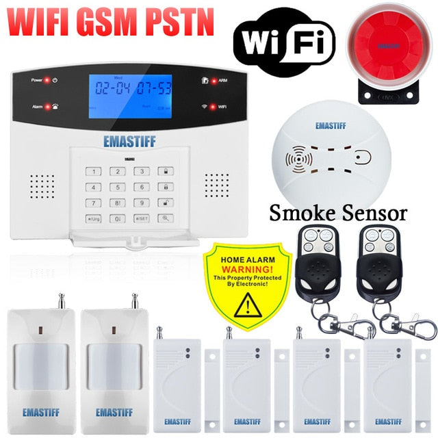 IOS Android APP Wired Wireless Home Security LCD PSTN WIFI GSM Alarm System Intercom Remote Control Autodial Siren Sensor Kit G2BW WIFI Bundle L - Tophatter Daily Deals