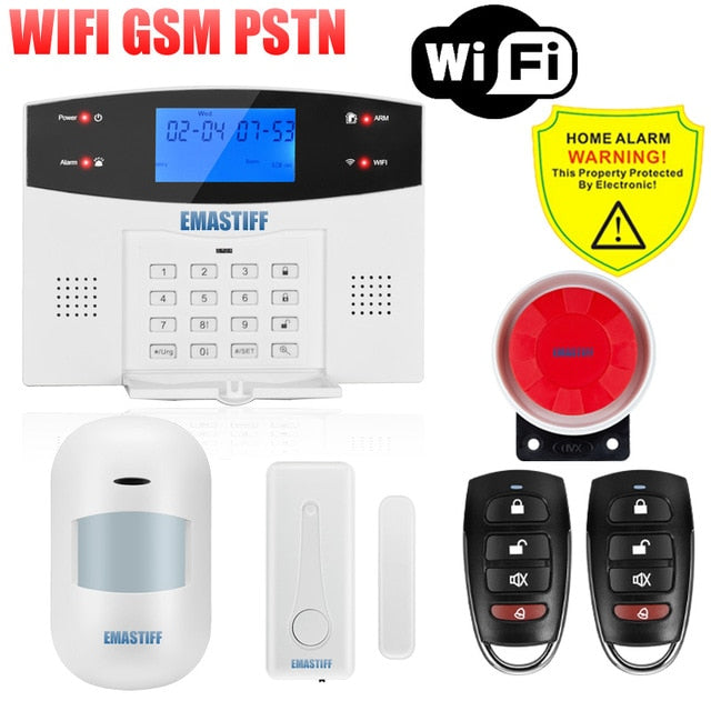 IOS Android APP Wired Wireless Home Security LCD PSTN WIFI GSM Alarm System Intercom Remote Control Autodial Siren Sensor Kit G2BW WIFI Bundle M - Tophatter Daily Deals