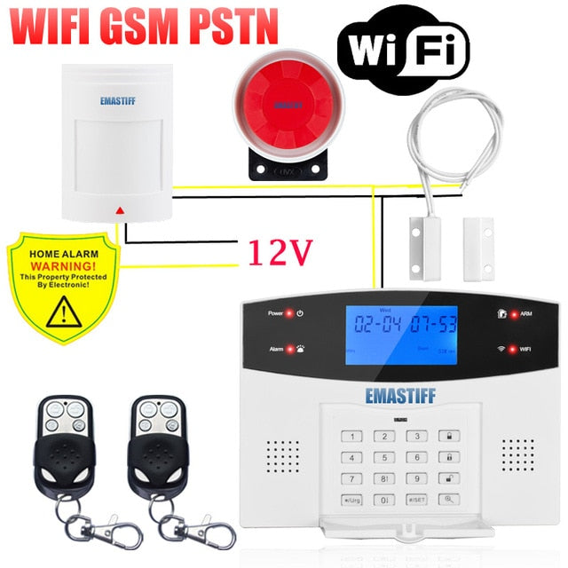 IOS Android APP Wired Wireless Home Security LCD PSTN WIFI GSM Alarm System Intercom Remote Control Autodial Siren Sensor Kit G2BW WIFI Bundle O - Tophatter Daily Deals
