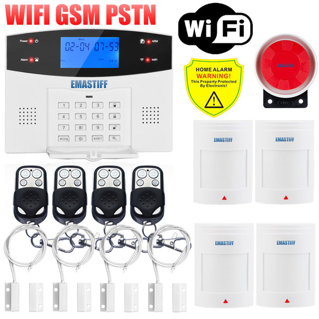 IOS Android APP Wired Wireless Home Security LCD PSTN WIFI GSM Alarm System Intercom Remote Control Autodial Siren Sensor Kit G2BW WIFI Bundle P - Tophatter Daily Deals