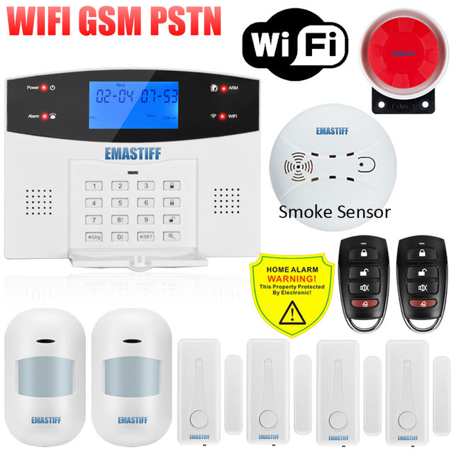 IOS Android APP Wired Wireless Home Security LCD PSTN WIFI GSM Alarm System Intercom Remote Control Autodial Siren Sensor Kit G2BW WIFI Bundle Q - Tophatter Daily Deals