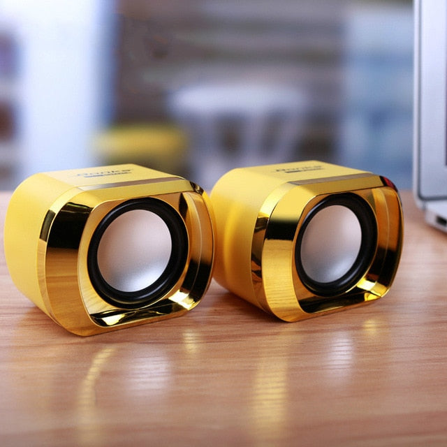 USB 2.0 Notebook Speakers Wired Stereo Mini Computer Speaker For Desktop Laptop Notebook PC MP3 MP4 3.5mm Portable Bass Music Gold - Tophatter Daily Deals