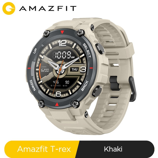 New 2020 CES Amazfit T-rex T rex Smartwatch 5ATM 14 Sports Modes Smart Watch GPS/GLONASS MIL-STD for iOS Android phone Khaki - Tophatter Daily Deals