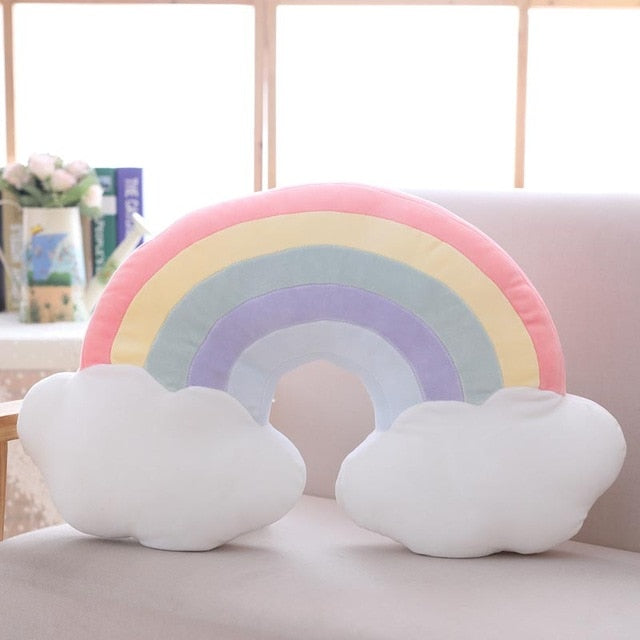 Pastel Rainbow Cloud Plush Moon Multicoloured Stripey Candy Star Moon Plush Cloud Red - 53cm x 40cm Rainbows - Tophatter Daily Deals