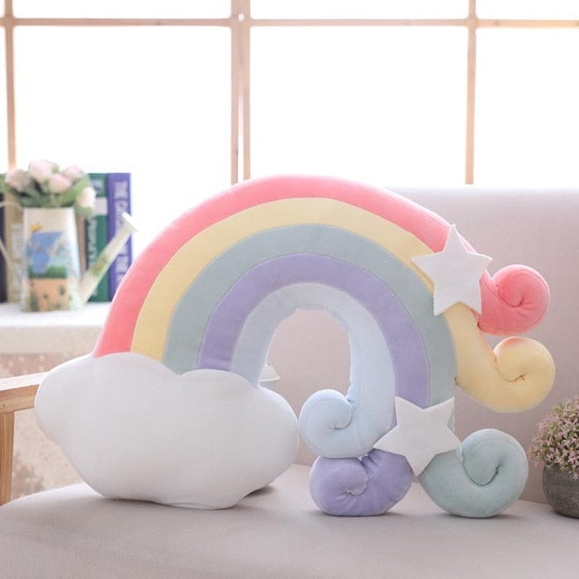 Pastel Rainbow Cloud Plush Moon Multicoloured Stripey Candy Star Moon Plush Rainbow Red - 50cm x 38cm Rainbows - Tophatter Daily Deals