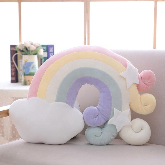 Pastel Rainbow Cloud Plush Moon Multicoloured Stripey Candy Star Moon Plush Rainbow Pink - 50cm x 38cm Rainbows - Tophatter Daily Deals