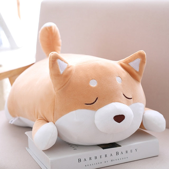 Chubby Shiba Inu Plush 35cm or 55cm Cushion Pillow Brown Closed Eyes Animals - Tophatter Daily Deals