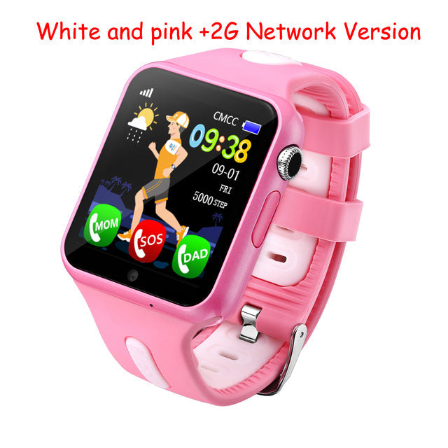 Smart GPS Wifi Location Student Kids Phone Watch Android System Clock App Install Bluetooth Remote Camera Smartwatch 4G SIM Card White and pink-2G - Tophatter Daily Deals