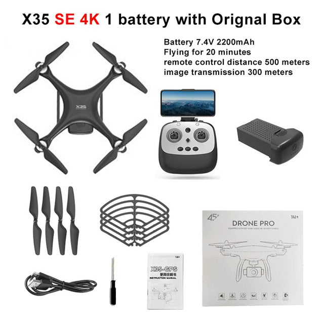 LAUMOX X35 Drone GPS WiFi 4K HD Camera Profissional RC Quadcopter Brushless Motor Drones Gimbal Stabilizer 26 minute flight X35SE 4K 1B BX - Tophatter Daily Deals