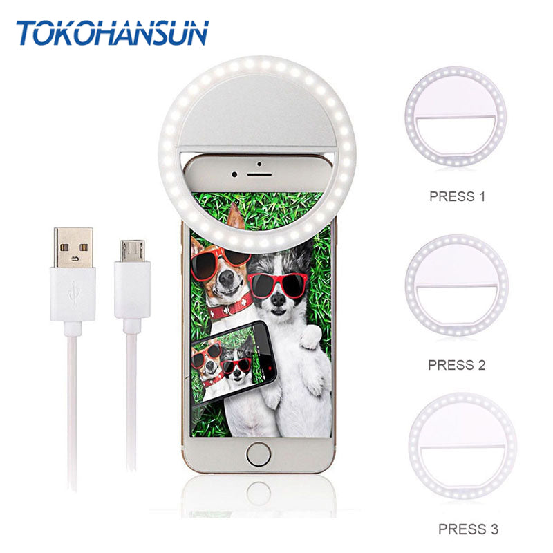 TOKOHANSUN Usb Charging Selfie Ring Led Phone Light Lamp Mobile Phone Lens LED Sefie Lamp Ring Flash Lenses for Iphone Samsung - Tophatter Daily Deals