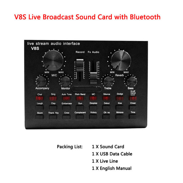 V8 Bluetooth Audio USB Headset Microphone Webcast Live Sound Card 112 kinds of electric sound Broadcast for Phone Computer PC V8S - Tophatter Daily Deals