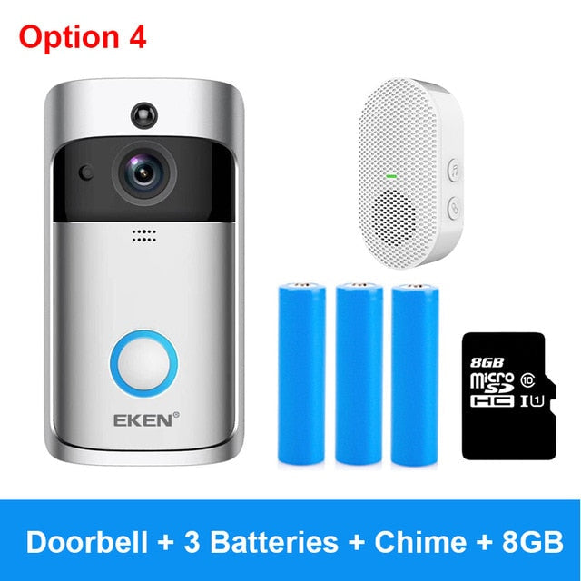 EKEN V5 Video Doorbell Smart Wireless WiFi Security Door Bell Visual Recording Home Monitor Night Vision Intercom door phone Option 4 - Tophatter Daily Deals