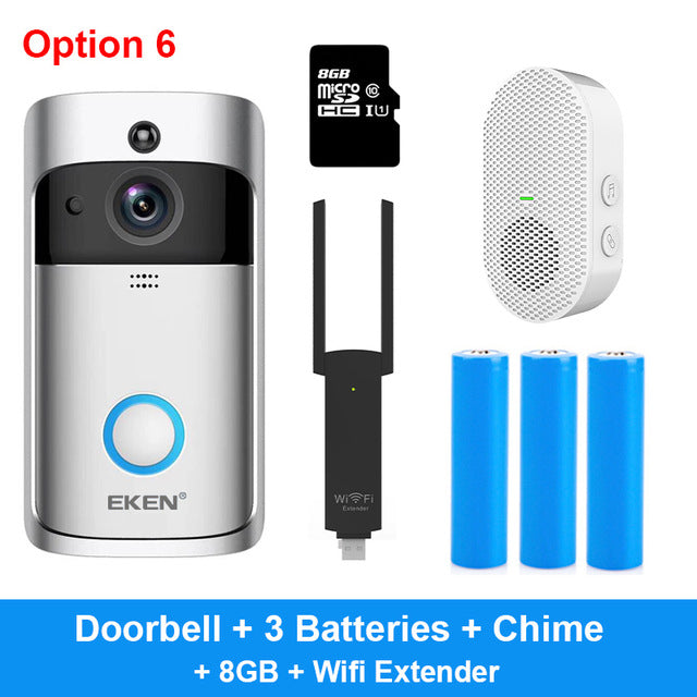 EKEN V5 Video Doorbell Smart Wireless WiFi Security Door Bell Visual Recording Home Monitor Night Vision Intercom door phone Option 6 - Tophatter Daily Deals