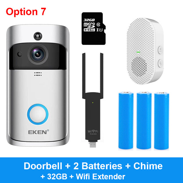 EKEN V5 Video Doorbell Smart Wireless WiFi Security Door Bell Visual Recording Home Monitor Night Vision Intercom door phone Option 7 - Tophatter Daily Deals