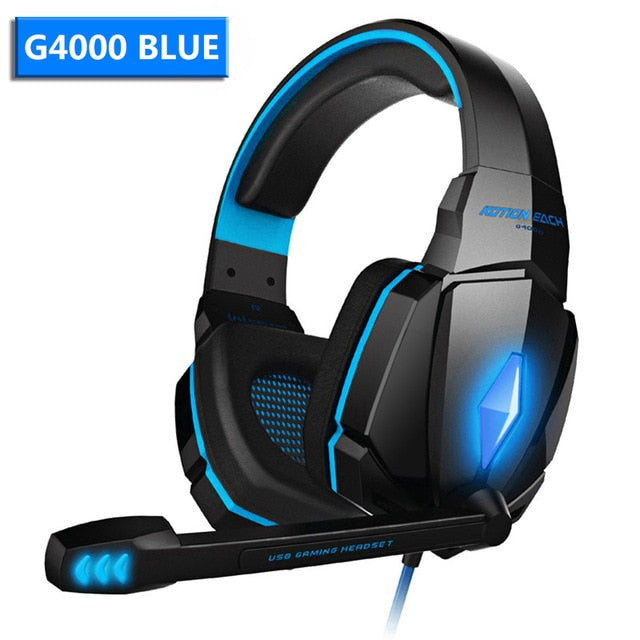 Wired Gaming Headset Headphones Surround sound Deep bass Stereo Casque Earphones with Microphone For Game XBox PS4 PC Laptop G4000 Blue - Tophatter Daily Deals