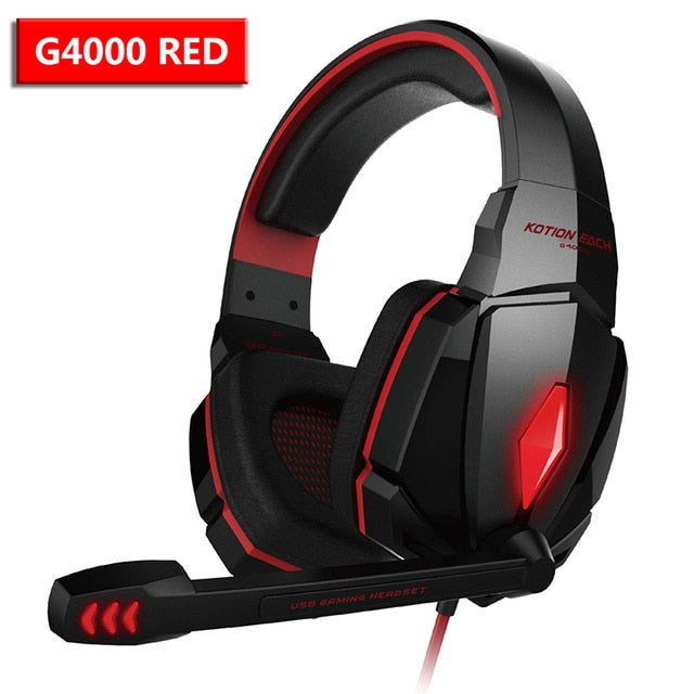 Wired Gaming Headset Headphones Surround sound Deep bass Stereo Casque Earphones with Microphone For Game XBox PS4 PC Laptop G4000 Red - Tophatter Daily Deals