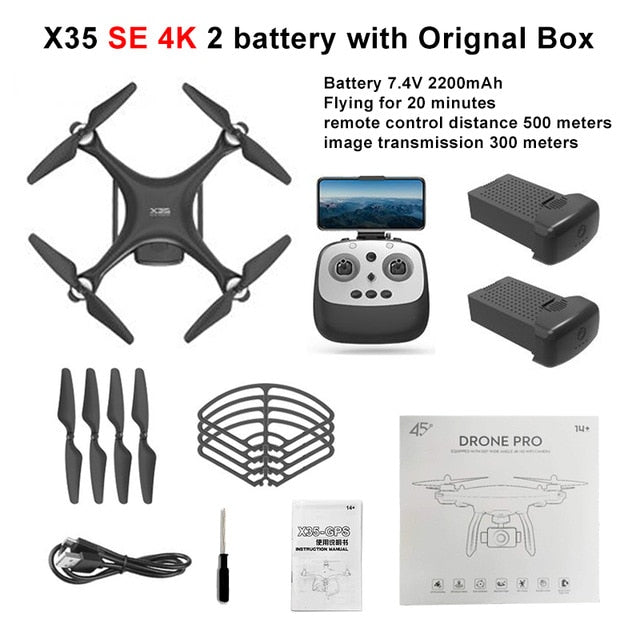 LAUMOX X35 Drone GPS WiFi 4K HD Camera Profissional RC Quadcopter Brushless Motor Drones Gimbal Stabilizer 26 minute flight X35SE 4K 2B BX - Tophatter Daily Deals