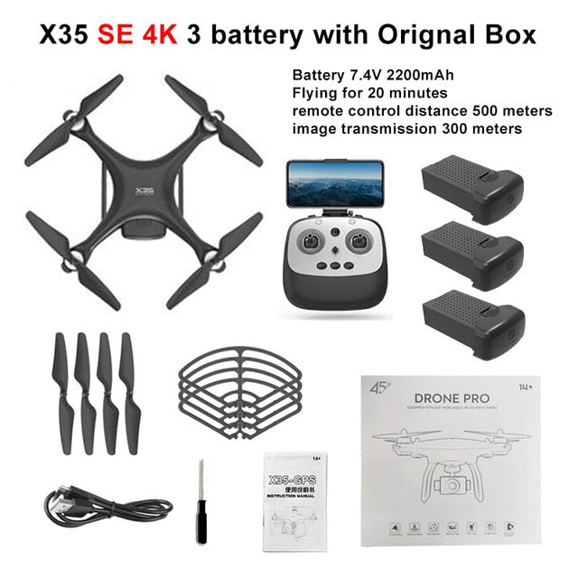 LAUMOX X35 Drone GPS WiFi 4K HD Camera Profissional RC Quadcopter Brushless Motor Drones Gimbal Stabilizer 26 minute flight X35SE 4K 3B BX - Tophatter Daily Deals